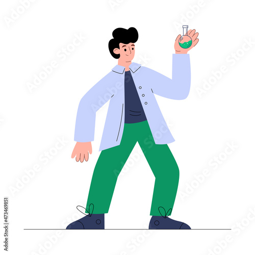 Bioengineer scientist conduct researches, flat vector illustration isolated.
