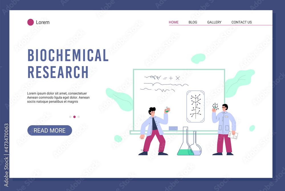 Biochemical research website banner template flat vector illustration.