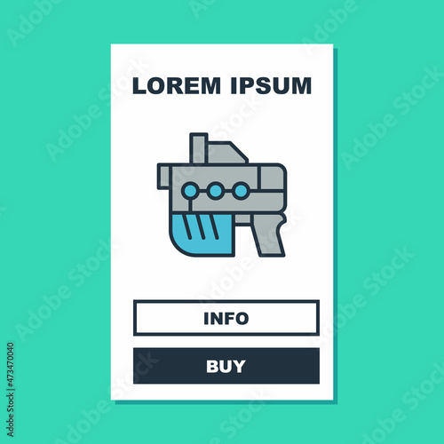 Filled outline Futuristic space gun blaster icon isolated on turquoise background. Laser Handgun. Alien Weapon. Vector