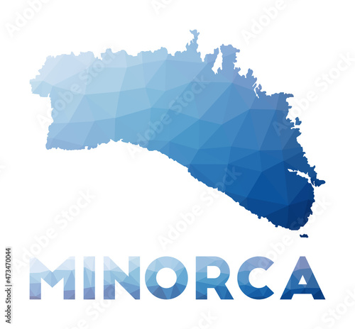 Low poly map of Minorca. Geometric illustration of the island. Minorca polygonal map. Technology, internet, network concept. Vector illustration.