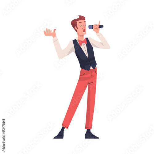 Lottery with Man Presenter with Microphone Announcing Winner Vector Illustration