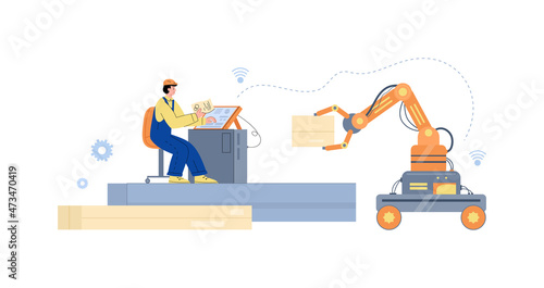 Smart factory, automation, revolution technology in workflow in industry in flat