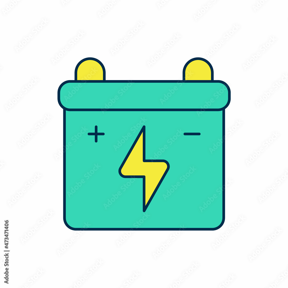 Filled outline Car battery icon isolated on white background. Accumulator battery energy power and electricity accumulator battery. Vector Filled outline Car battery icon isolated on white background. Accumulator battery energy power and electricity accumulator battery. Vector