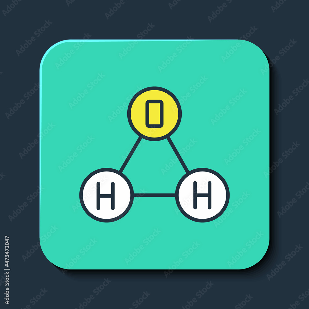Filled outline Chemical formula for water drops H2O shaped icon isolated on blue background. Turquoise square button. Vector Filled outline Chemical formula for water drops H2O shaped icon isolated on blue background. Turquoise square button. Vector