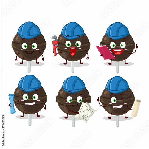 architect sweet chocolate lolipop cute mascot character with pliers photo