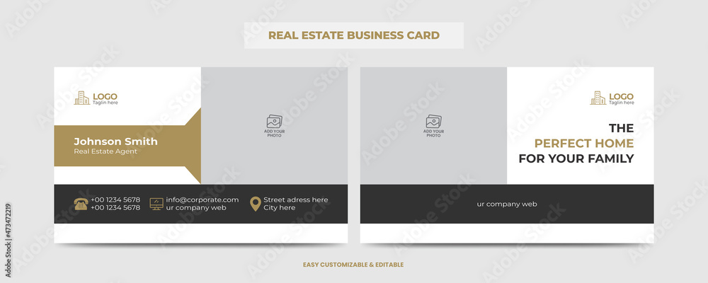 Real Estate Agent and Construction Business Card Template. Creative Real Estate Business card. Modern Home Visiting Card. Name Card Template