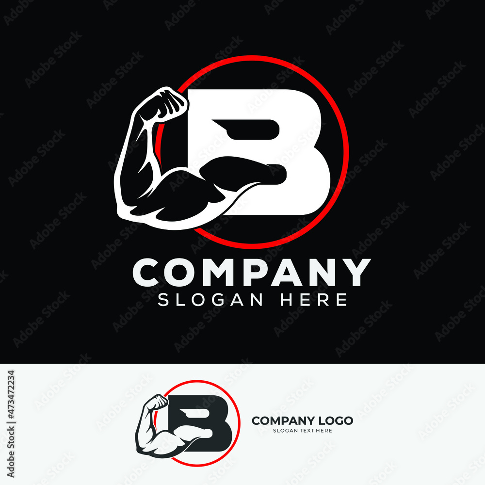 Muscular Arm Letter B Logo Design Letter B Arm Biceps In Negative Space Simple Excellent