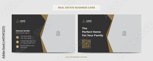 Real Estate Agent and Construction Business Card Template. Creative Real Estate Business card. Modern Home Visiting Card. Name Card Template
