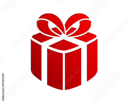 Isolated gradient red holiday gift box icon with bow ribbon