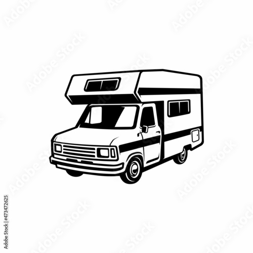 Classic Camper Van with High Roof illustration logo vector