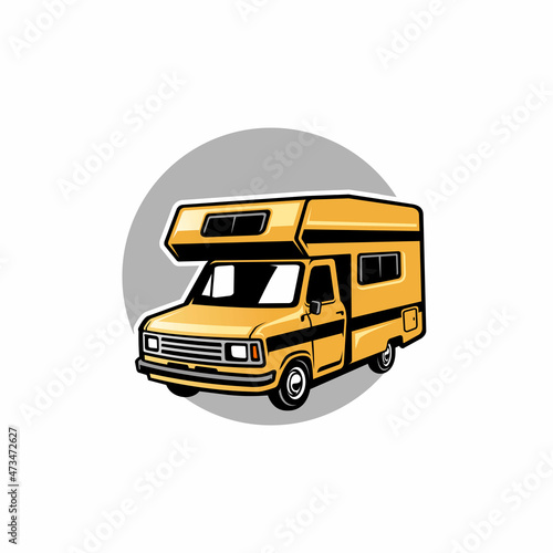 Classic Camper Van with High Roof illustration logo vector