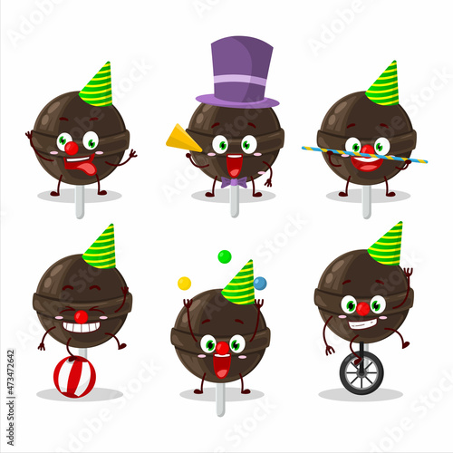 Cartoon character of sweet chocolate lolipop with various circus shows