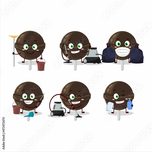 Cleaning service sweet chocolate lolipop cute cartoon character using mop