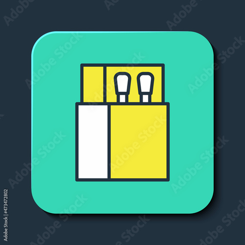 Filled outline Open matchbox and matches icon isolated on blue background. Turquoise square button. Vector