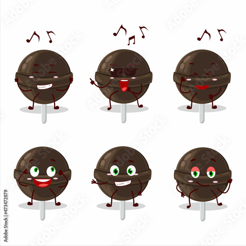 An image of sweet chocolate lolipop dancer cartoon character enjoying the music