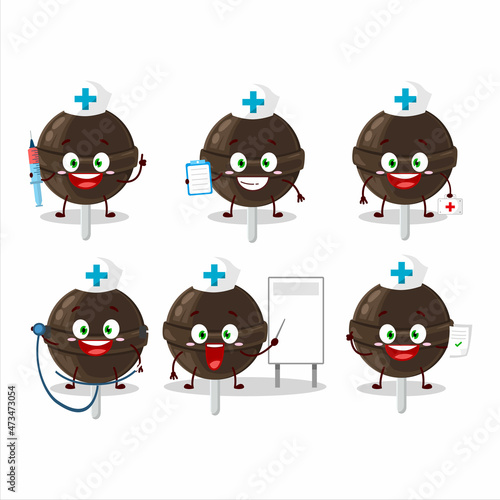 Doctor profession emoticon with sweet chocolate lolipop cartoon character