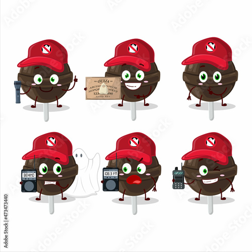 Ghost hunter cartoon sweet chocolate lolipop character using camera