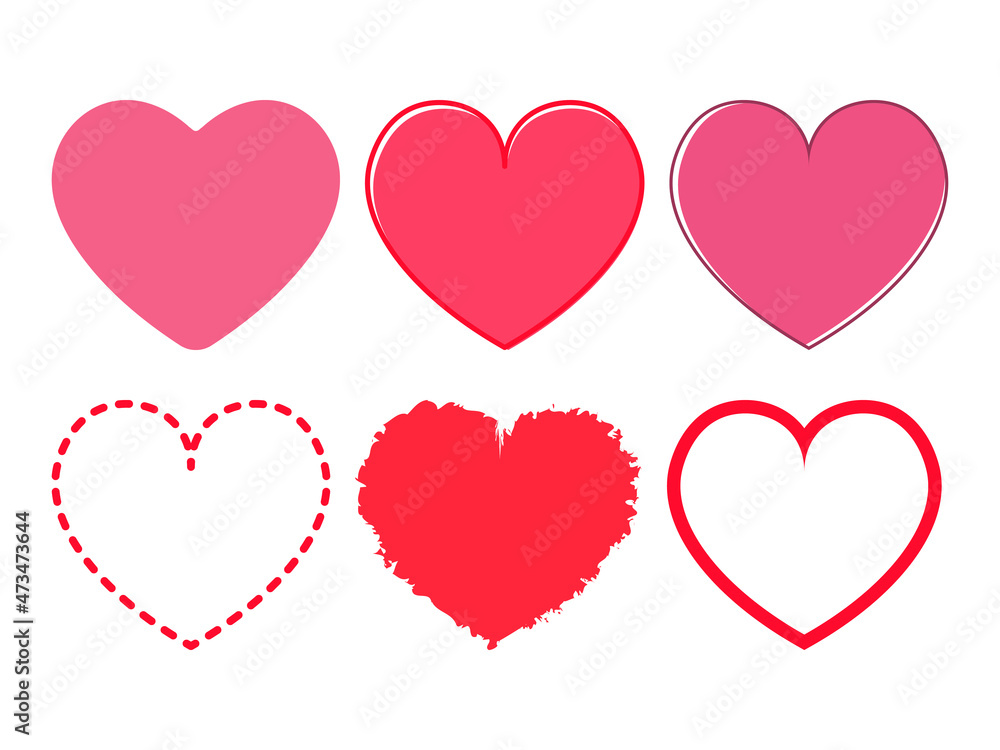 Pink and red heart shape clipart in love flat vector illustration animated design