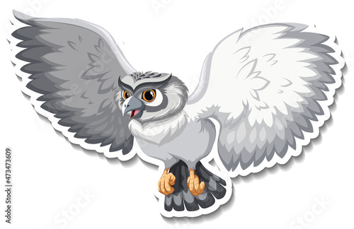 Grey owl bird cartoon character sticker