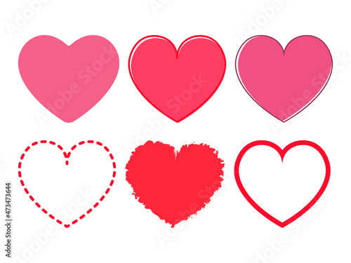 Pink and red heart shape clipart in love flat vector illustration animated design