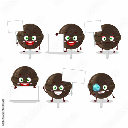 Sweet chocolate lolipop cartoon character bring information board