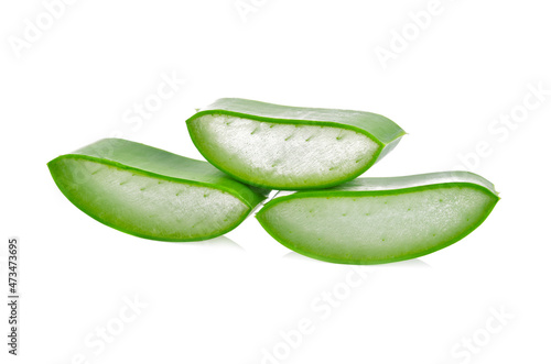 Aloe vera slice on white background.