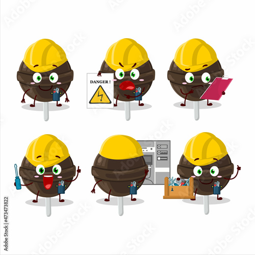 Professional Lineman sweet chocolate lolipop cartoon character with tools