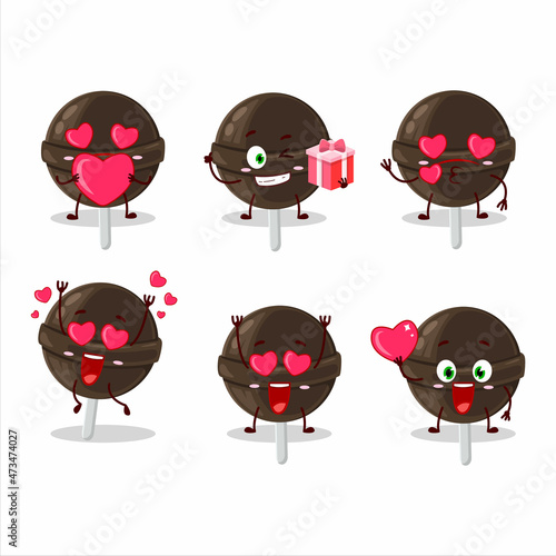 Sweet chocolate lolipop cartoon character with love cute emoticon