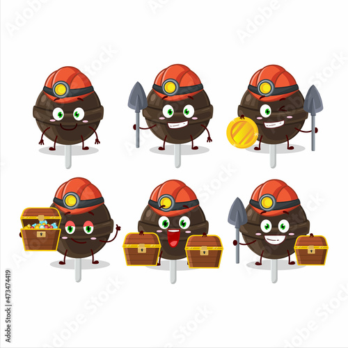 miners sweet chocolate lolipop cute mascot character wearing helmet