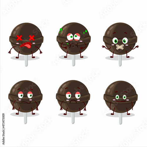 Sweet chocolate lolipop cartoon character with nope expression