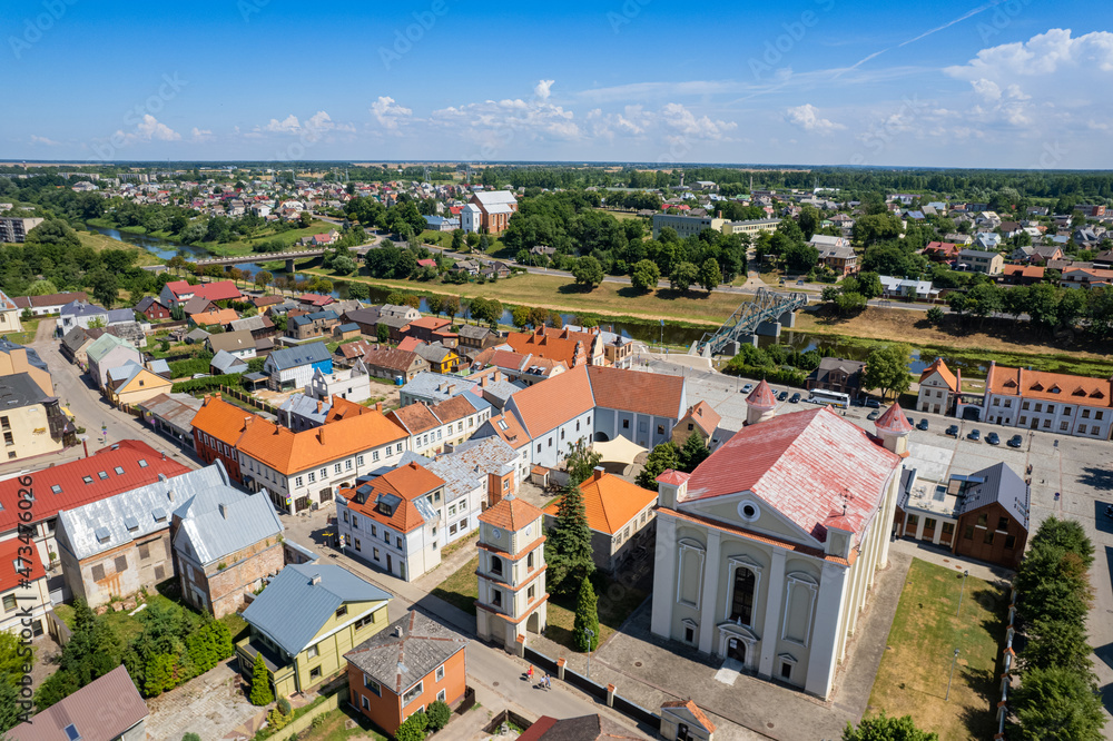 Aerial summer day view in sunny city Kėdainiai, Lithuania