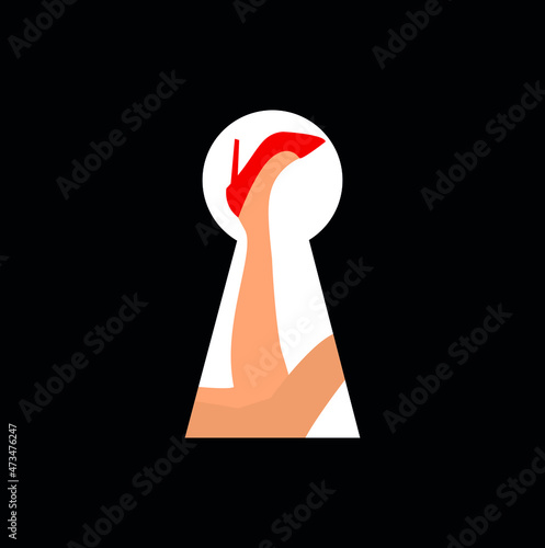 Female legs in the keyhole. Vector