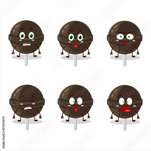Character cartoon of sweet chocolate lolipop with scared expression