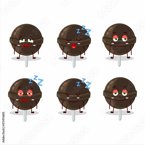 Cartoon character of sweet chocolate lolipop with sleepy expression
