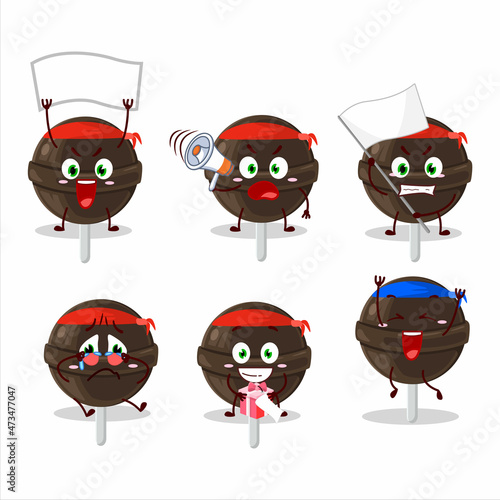 Mascot design style of sweet chocolate lolipop character as an attractive supporter