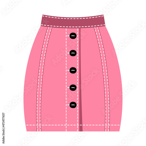Denim skirt women's, technical drawing. Mini skirt isolated on a white background. Fashion women jeans clothes
