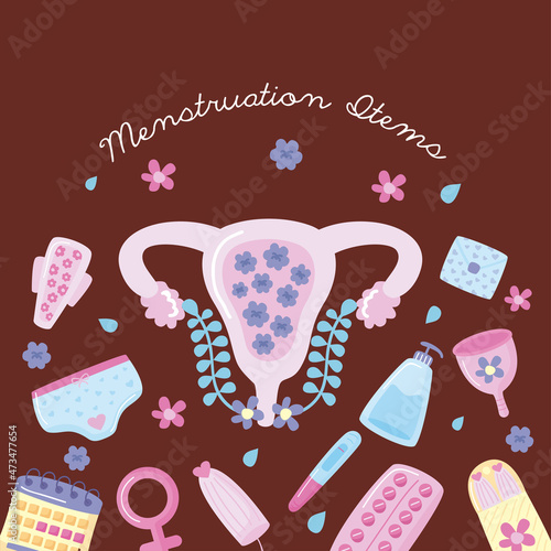 menstruation items and lettering