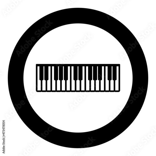 Pianino music keys ivory synthesizer icon in circle round black color vector illustration image solid outline style