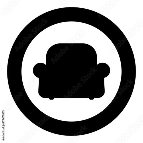 Armchair silhouette recliner Furniture for living room icon in circle round black color vector illustration image solid outline style