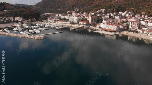 Panoramic view of the city of Herceg Novi, the marina and the beach