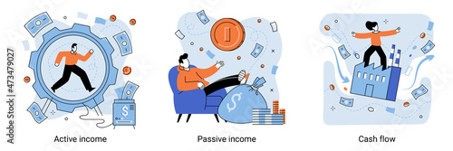 Passive income, making money, active income, cash flow. Receiving profit. Idea of business success and financial growth. Commerce activity progress and increasing incomes. investment, rental activity