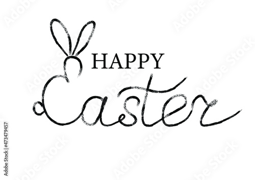 Happy Easter lettering quote with bunny ears. Hand drawn elegant modern vector calligraphy. Design for holiday greeting card and invitation of the happy Easter day. Greeting card text template.