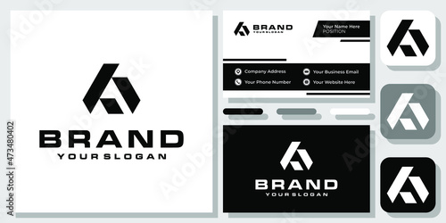 Initials Letters AF FA Triangle Monogram Simple Black Abstract Logo Design with Business Card Template