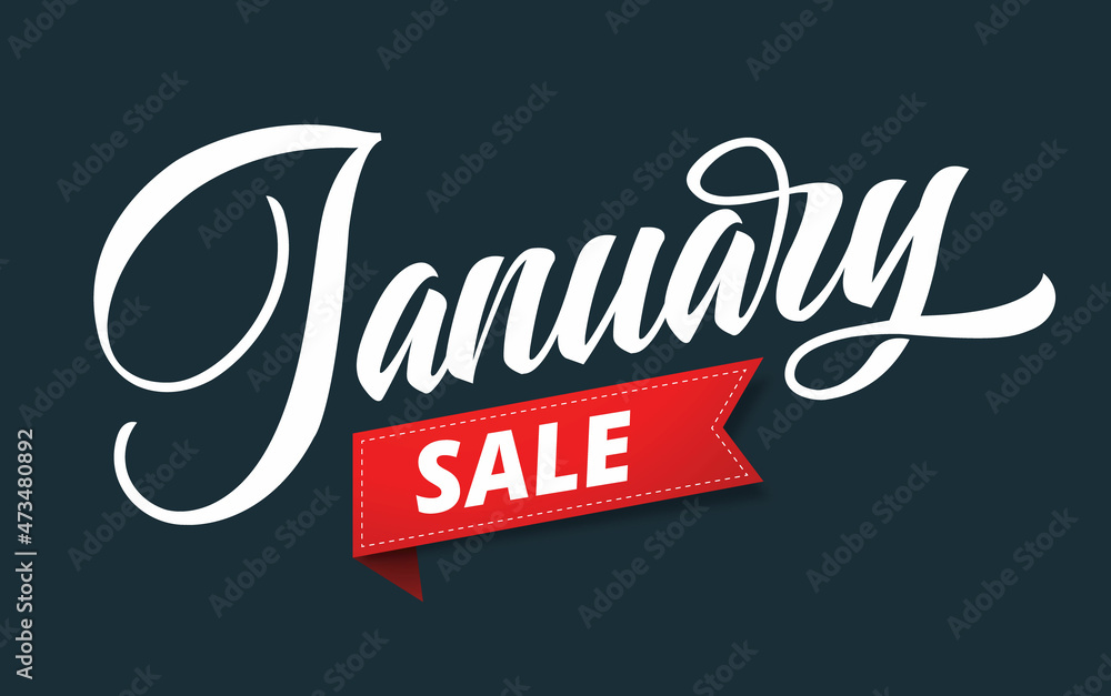 January Sale typography poster graphic design. Handwritten hello