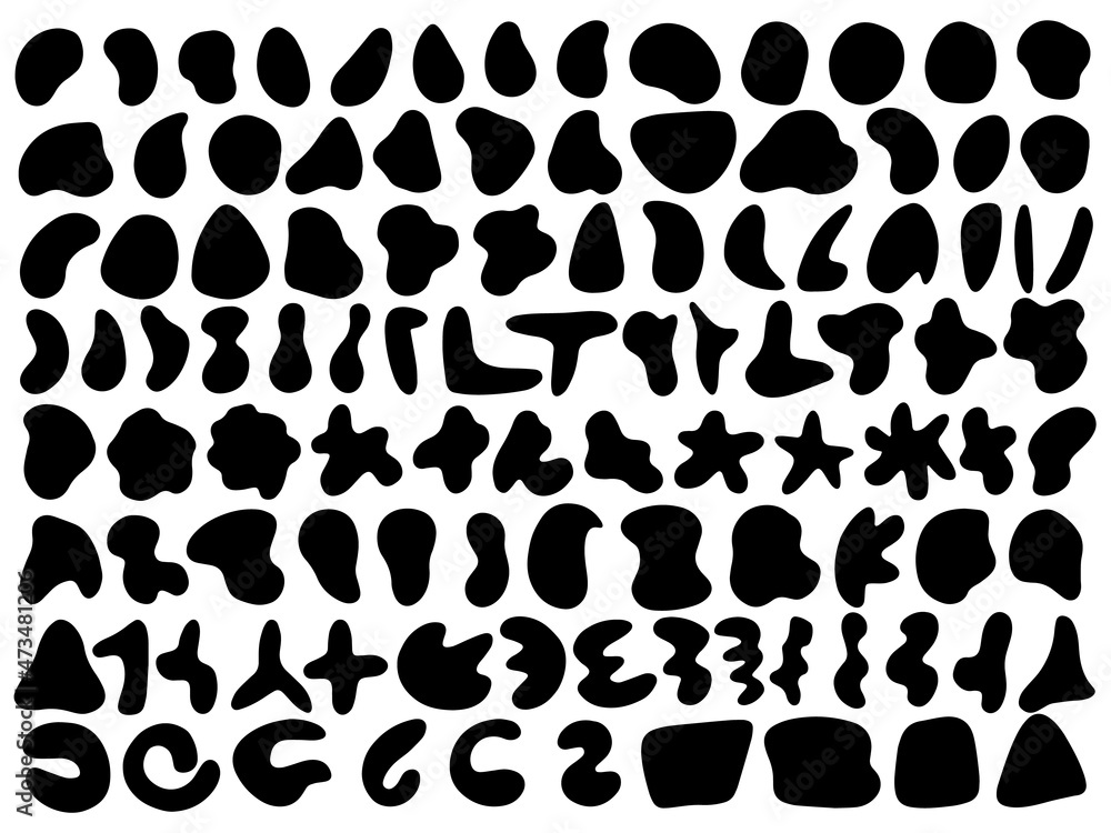Black organic blobs. Vector liquid shadows random shapes. Black organic blobs. Vector liquid shadows random shapes.
