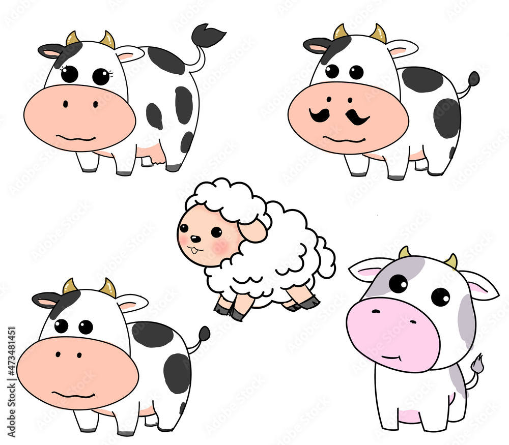 Obraz premium Cow and sheep animal in farm cartoon