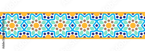 Border line seamless background. Decorative design seamless ornamental mosaic border pattern. Islamic, indian, arabic motifs. Abstract flower