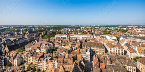 France, Bas-Rhin, Strasbourg, Panoramic view of historic old town photo