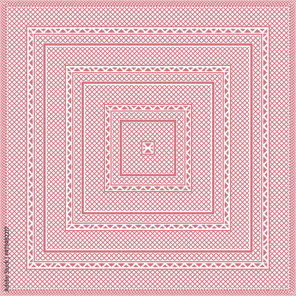 Decorative detailed square background. Patterned illustration for a scarf, napkin, linen and any textile. Square frames of different sizes. Complex graphic design. Eps10 vector. Decorative detailed square background. Patterned illustration for a scarf, napkin, linen and any textile. Square frames of different sizes. Complex graphic design. Eps10 vector.