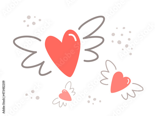 Illustration of flying hearts on a white background. The concept of relationships, love, joy and friendship, communication on the Internet. Cartoon vector illustration on white background.